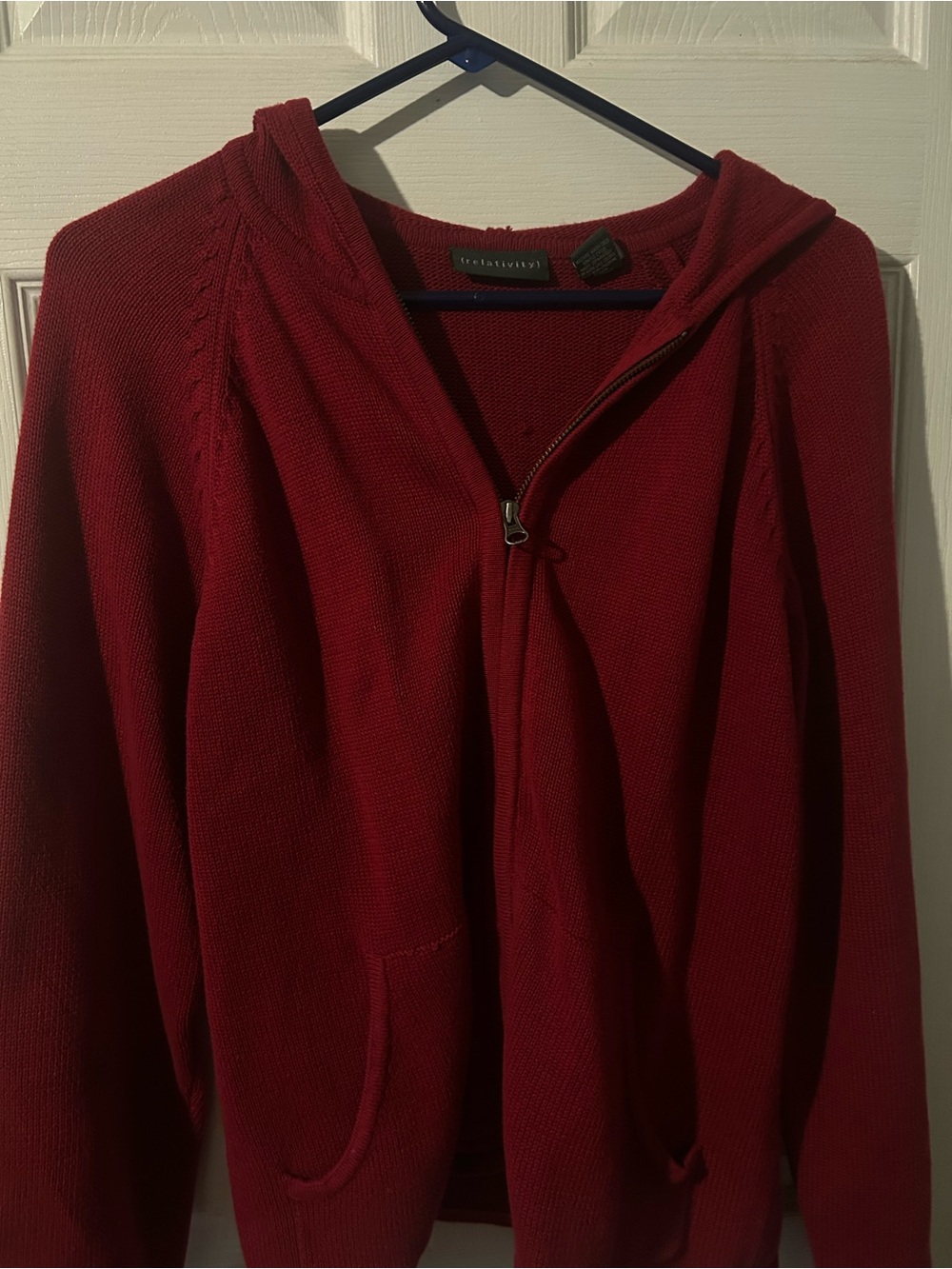 Relativity Vintage Y2K 100% Cott
on Chunky Knit Half Zip Hoodie - Burgundy/Wine